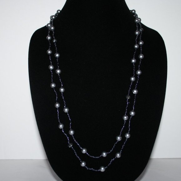 Beautiful gray pearl beaded necklace 56"